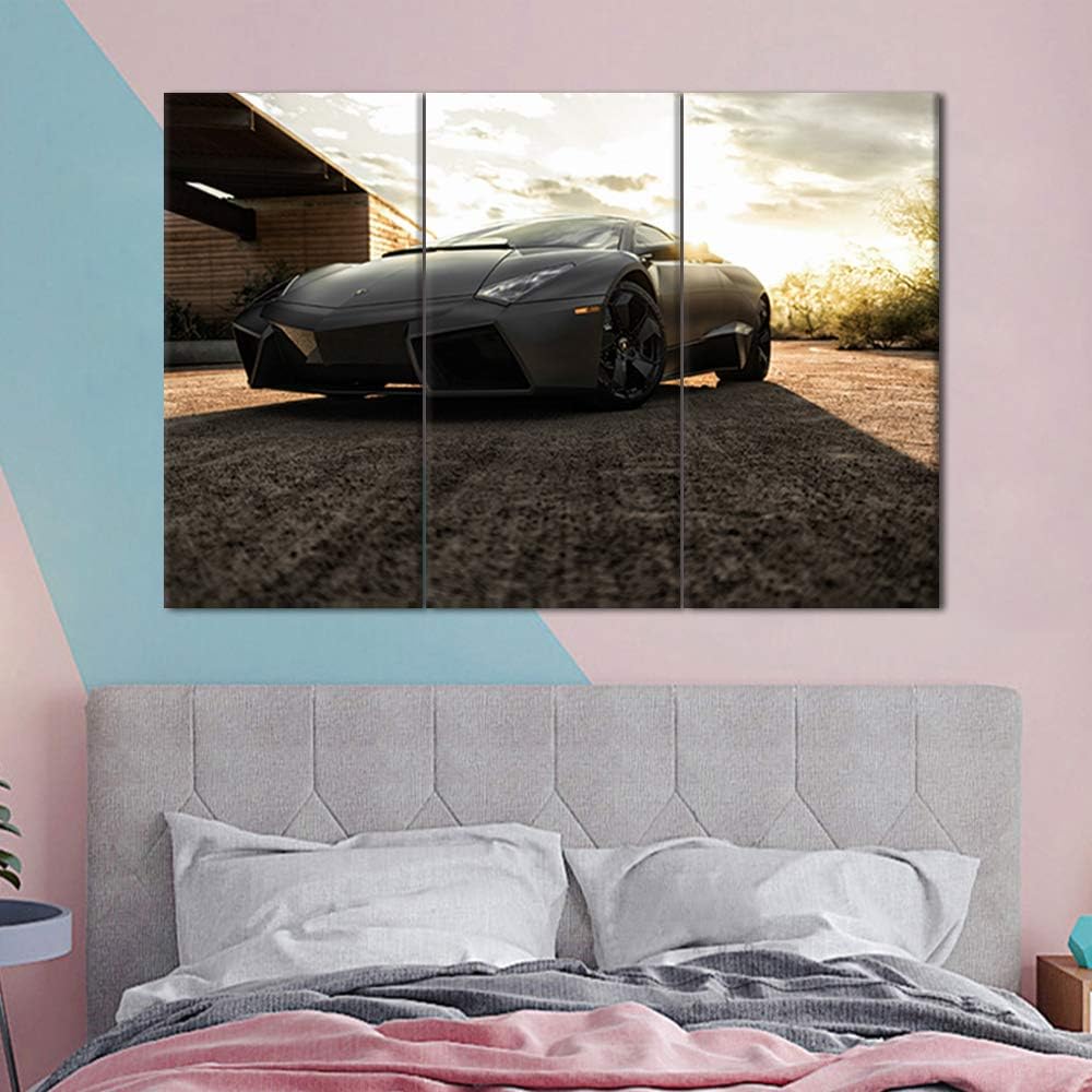 Sports Car in Black and White Posters Canvas Framed Wall Art Racing Cars Pictures Printed on Canvas Painting Artwork for Living Room Bedroom Interior Decoration Ready to Hang 28 x 14inch x 3 panel