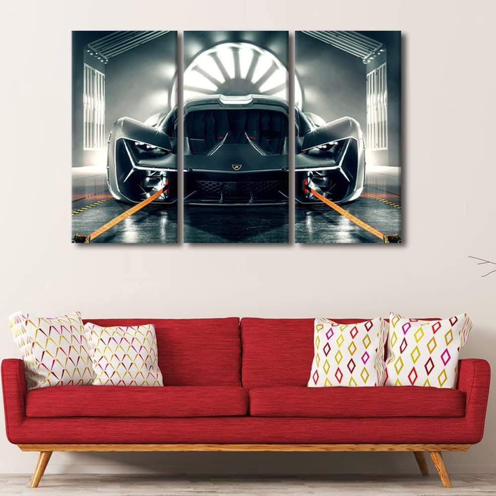 TUMOVO Sports Car in the Garage Canvas Wall Art for Living Room Super Car 3 Pieces Modern Abstract Painting Car Poster Picture for Boys Bedroom Office Home Wall Decorations Frame Wall Decor 36"Wx24"H