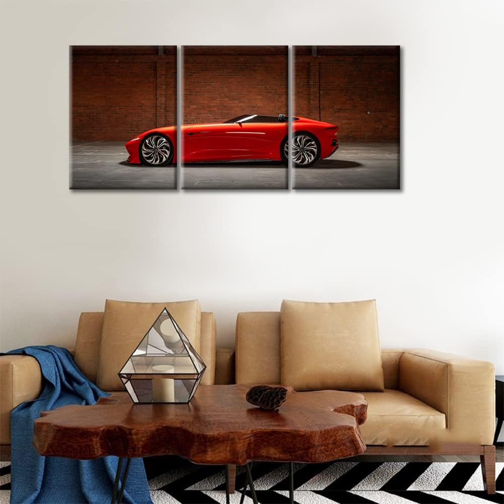 Red Sports Car Wall Art for Living Room Cool Super Car Canvas Wall Art Pictures Posters 3 Pieces Modern Wall Decor Art for Teen Boys Bedroom Office Paintings Giclee Framed Ready to Hang, 36"Wx16"H