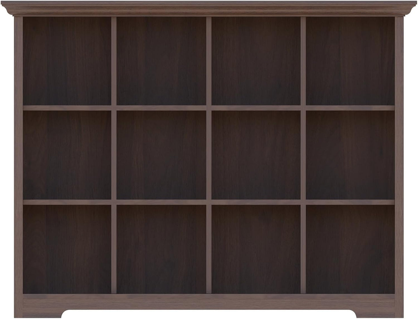 Cube Shelf Bookcase with Base - Wooden 3 Tiers Floor Standing Low Storage Cabinet for Home and Office, 12-Cube Lattice Bookshelf, Walnut