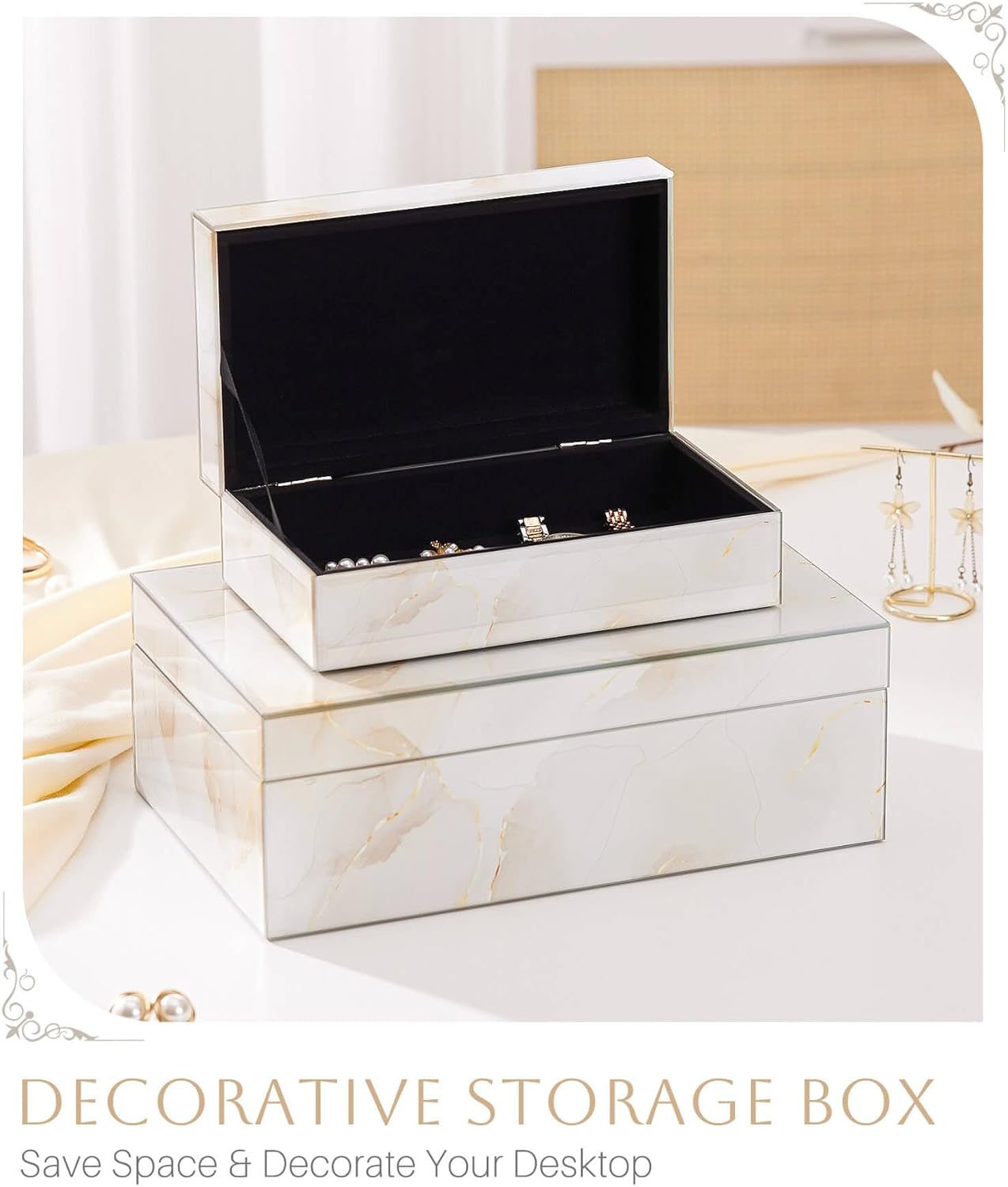 Homde Glass Decorative Storage Box: Set of 2 Boxes for Home Decor - Large Organizer with Lids for Decorations