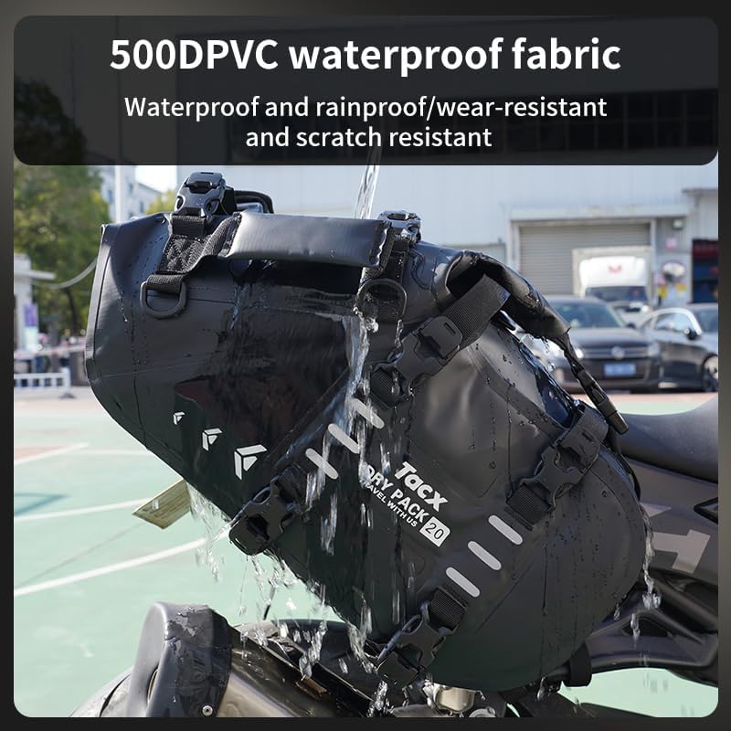 Motorcycle Saddle Bags Tail Bag, 20L Roll-top Waterproof Motor Detachable Side Trunk Bag, Motor Panniers Luggage Bag for Motorcy