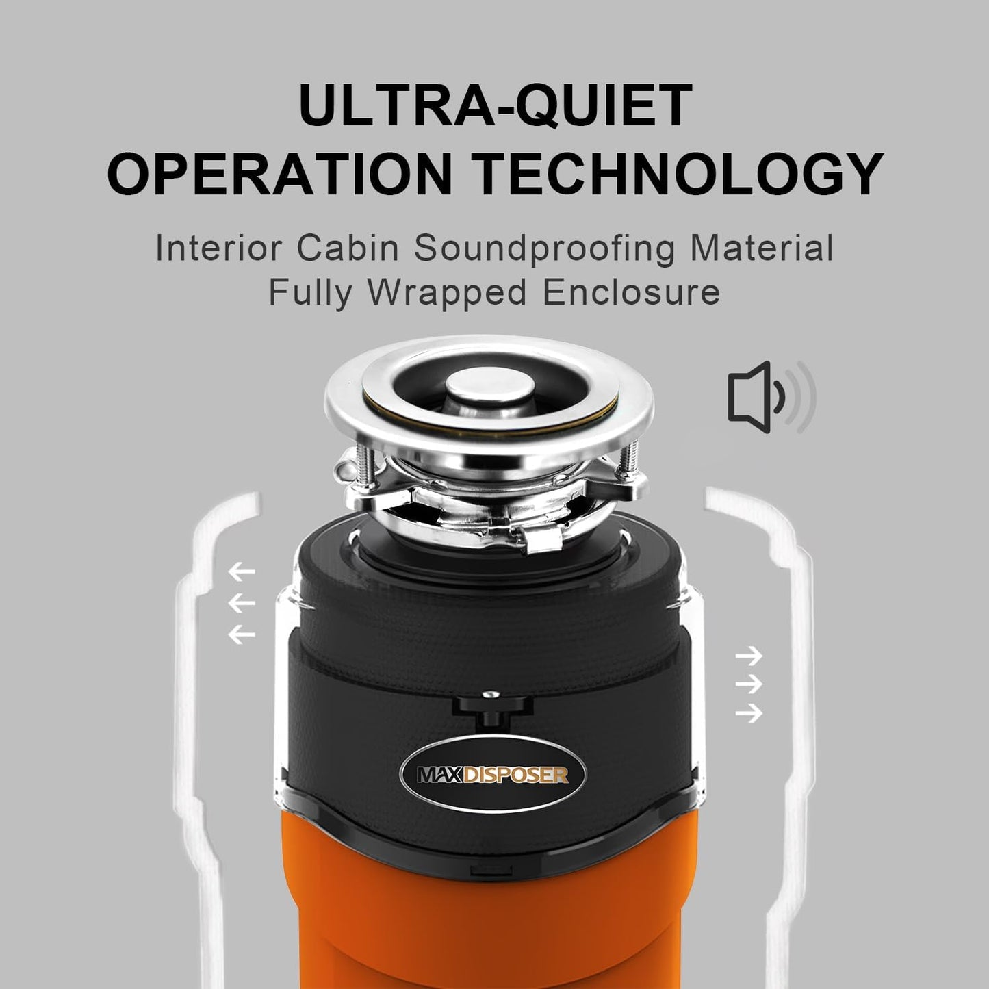 Garbage Disposal 1 HP Ultra Quiet Intelligent Auto-Reverse Function Continuous Feed Food Waste Disposer with Power Cord Easy install, AC Motor Stainless Steel Grind 1 Horsepower (MAX-6)