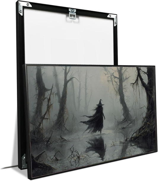 JFHCQJPK Vintage rustic swamp witch poster dark moody wall art gothic horror season halloween print for home decor retro dark moody painting20x30in Metal blackFramed