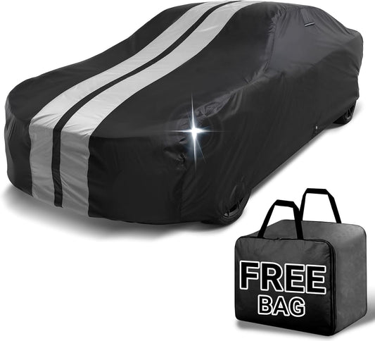 iCarCover Custom Car Cover for Chevy Chevelle Wagon (1968-1972) Waterproof All Weather Rain Snow UV Sun Protector Full Exterior Indoor Outdoor Car Cover (Stripe - Black/Gray)