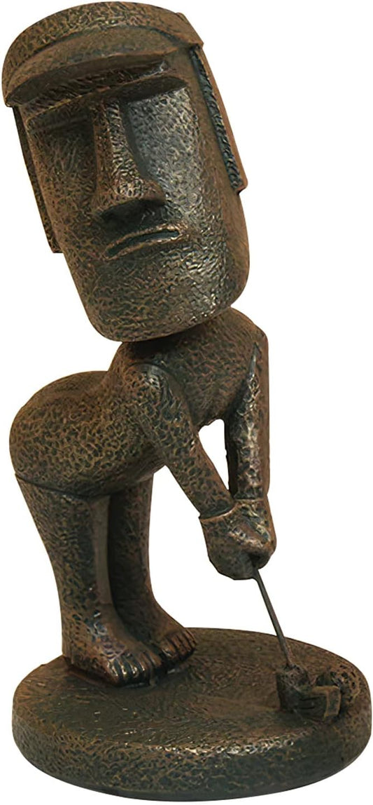 Moai Statue Decor - 6 Inch Easter Island Oranment Resin Stone Decoration for Room Accessories Antique Sculpture for Office Desktop (Play Golf)