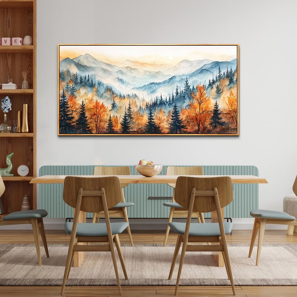 KELIYUAN Panoramic Wall Painting Canvas Wall Art For Living Room Large Wall Decor For Bedroom Abstract Mountain Forest Painting Pictures Office Decor Modern Room Home Decor Wood Framed 20"X40"