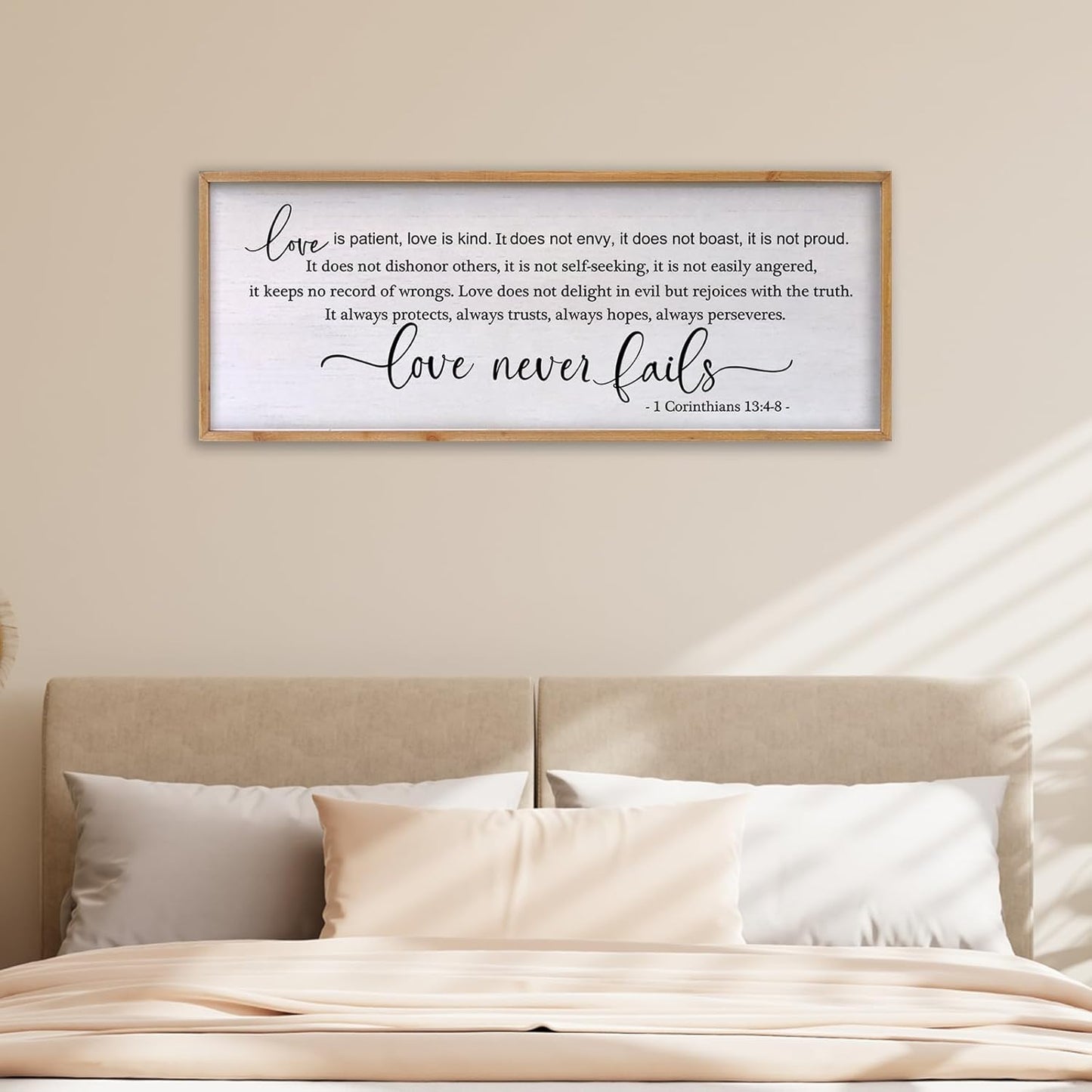 Love is Patient Love is Kind Wall Art 24×10 Inch Bible Verse 1 Corinthians 13 Christian Hanging Wood Framed Decor Sign (Wood)