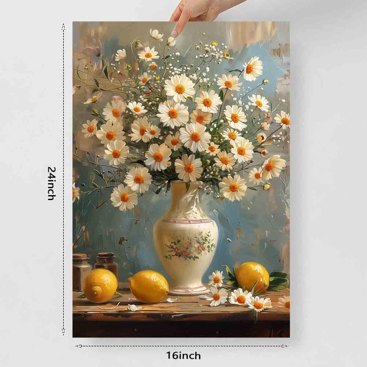 Lemon Tree Canvas Wall Art White Flowers Painting Rustic Fruit Pictures Vintage Lemon Wall Art Flowers In A Vase Canvas Still Life Kitchen Prints Farmhouse Country Pictures Vintage 16x24inch No Frame