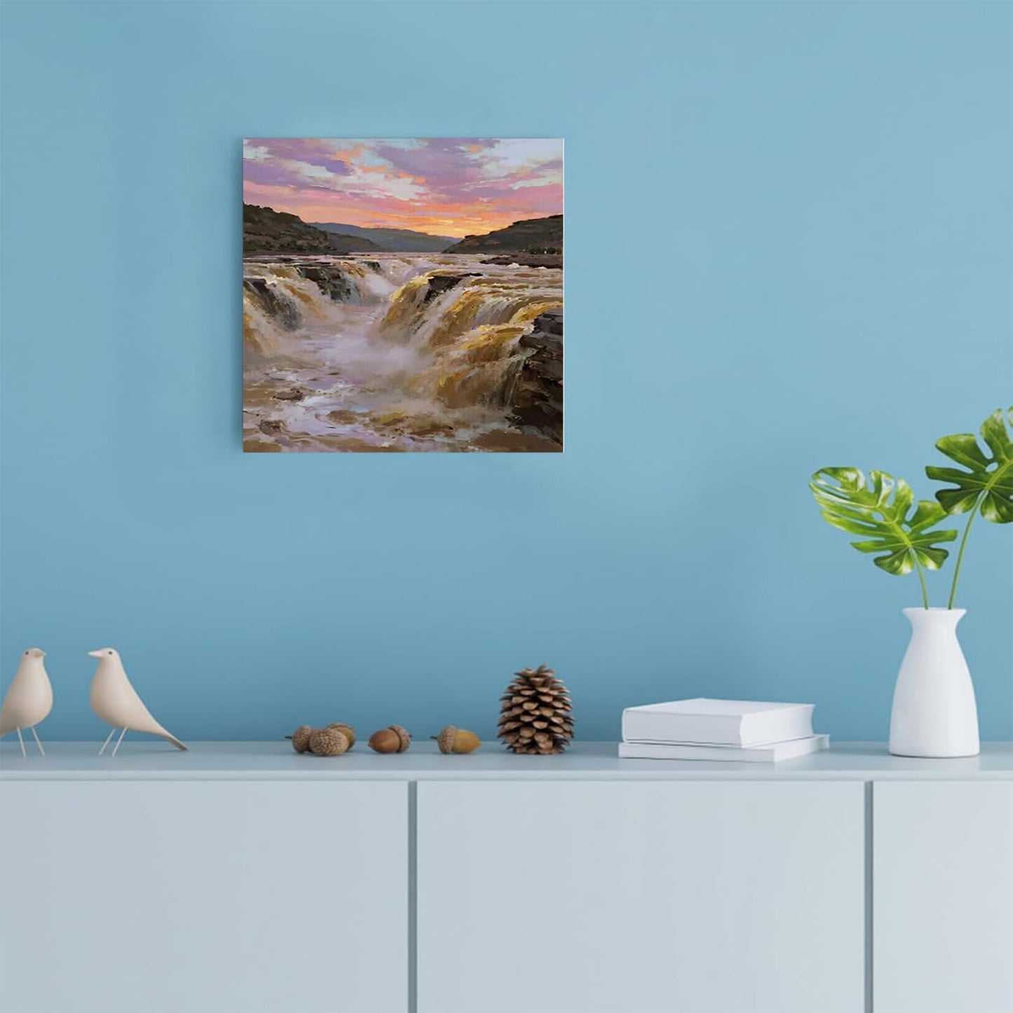 The surging waterfall scenery in the canyon is suitable for posting in the living room bedroom and office landscape posters