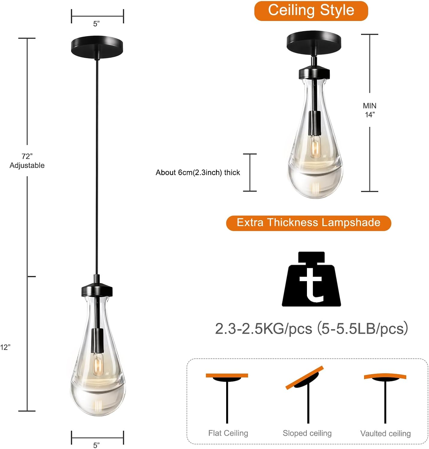 Modern Raindrop Pendant Lights Set of 3, Pendant Lights Kitchen Island 3 Pack, Matte Black Pendant Lights for Bedroom Bathroom, Chandelier for Living Room Hallway, Bulb Included