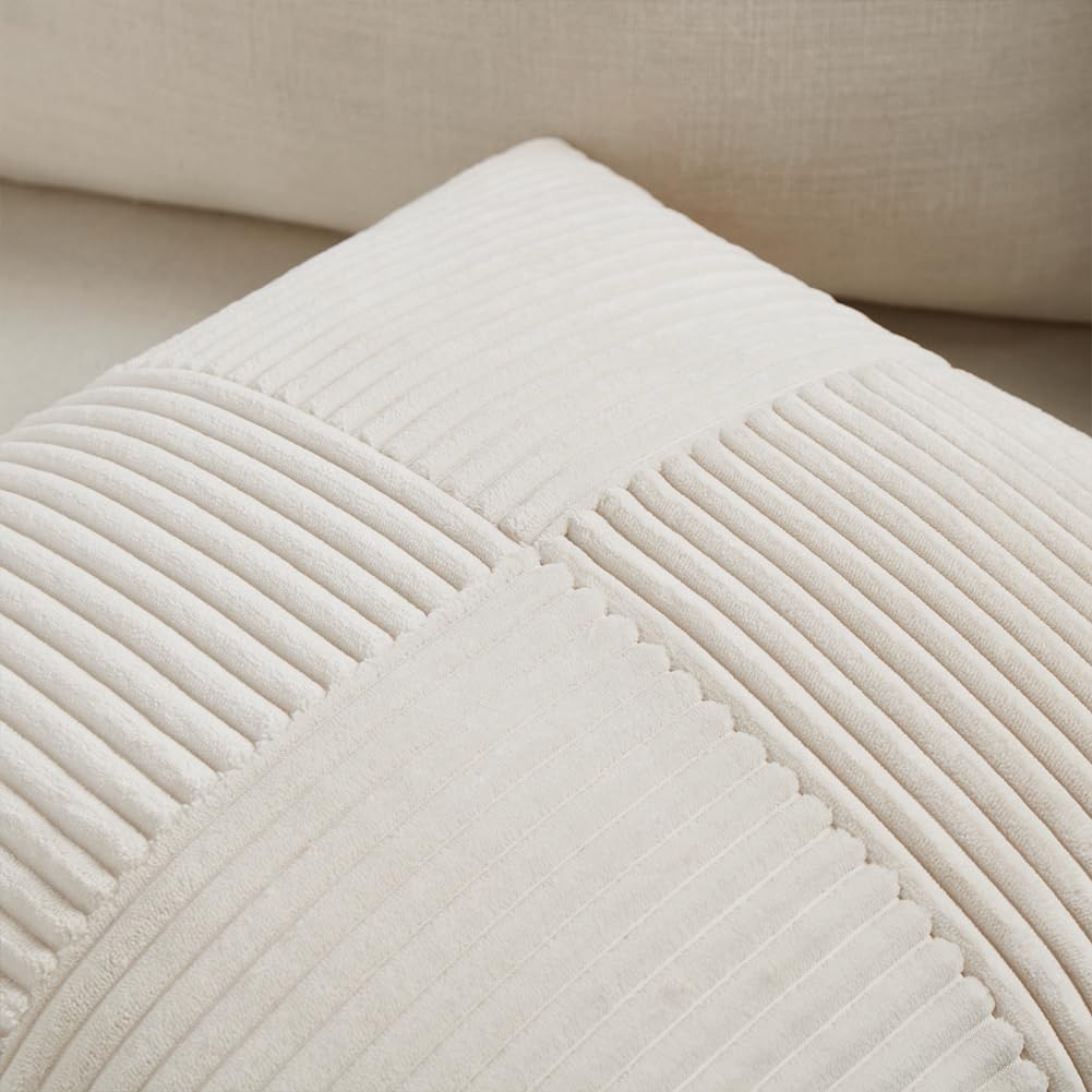 Fancy Homi 2 Packs Cream Samll Decorative Throw Pillow Covers 12x12 Inch with for Couch Bed Sofa, Rustic Farmhouse Boho Home Decor, Soft Corss Patchwork Corduroy Square Cushion Case 30x30 cm