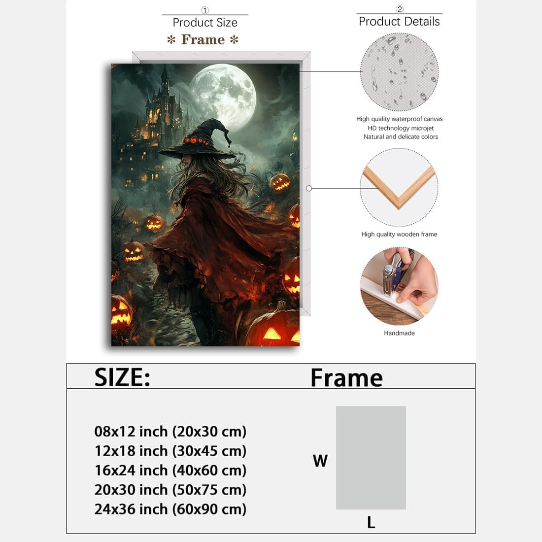 Dark and Moody Gothic Witch Poster Wall Art,Vintage Rustic Witch in Cloak with Castle Pumpkin Road Dark Gothic Poster,Goth Spooky Season Halloween Prints for Fantasy Office,8"x12" Framed