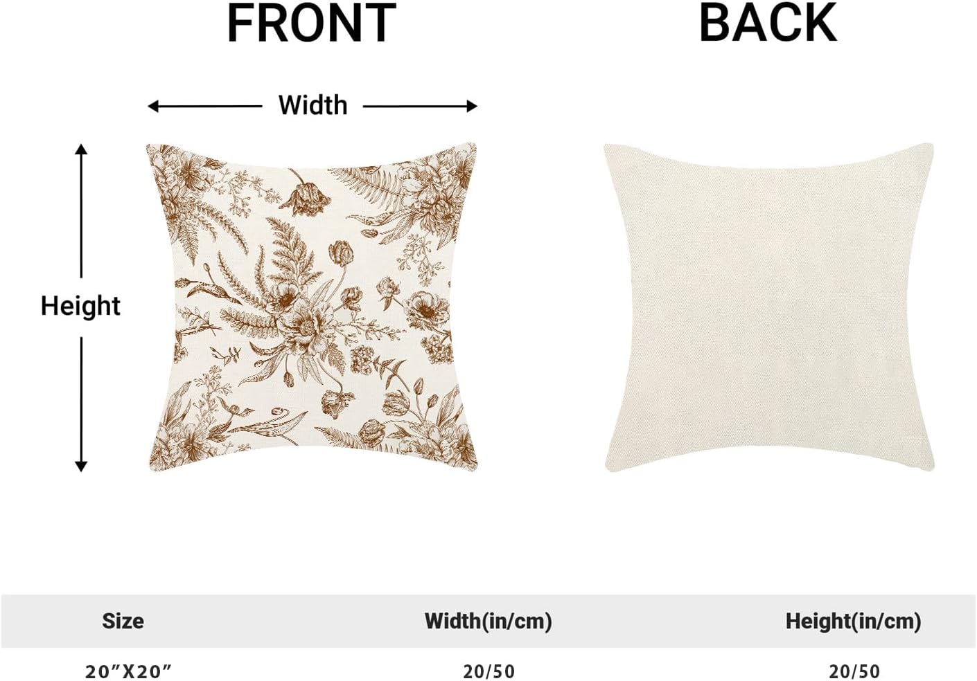 CXMEIFLY Spring Floral Leaves Pillow Covers 20 x 20 Inch Set of 2 for Chinoiserie Flowers Decor Throw Pillows Brown and White Seasonal Plant Outdoor Decorative Cushion Cases for Couch Bed Decorations