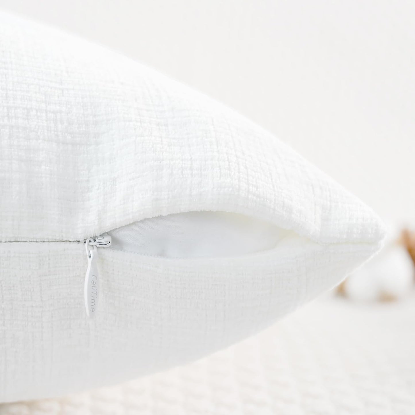 CaliTime Throw Pillow Covers Decorative 18 X 18 Inches Pack of 4 Cozy Chenille Cushion Cases for Couch Sofa Bed Living Room Home True White