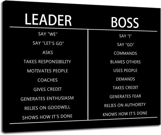 Leader Boss Difference Inspirational Wall Art for Office Black Positive Canvas Poster Painting Prints Wall Pictures for Living Room Home Decor Framed Artwork [18''W x 24''H]