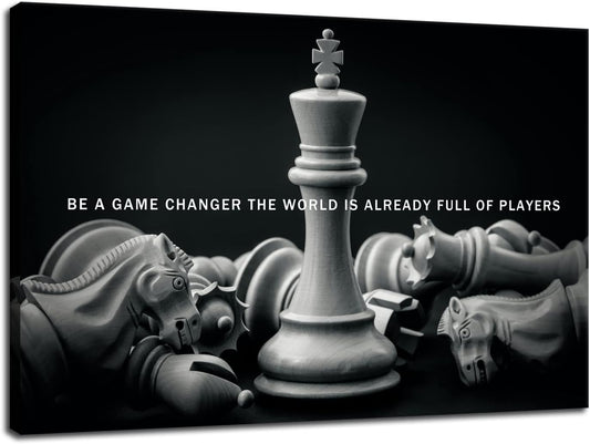 Be A Game Changer The World Is Already Full Of Players Motivational Wall Art International Chess Inspirational Poster Canvas Painting Prints Wall Pictures for Home Decor Framed Artwork [24''W x 36''H]