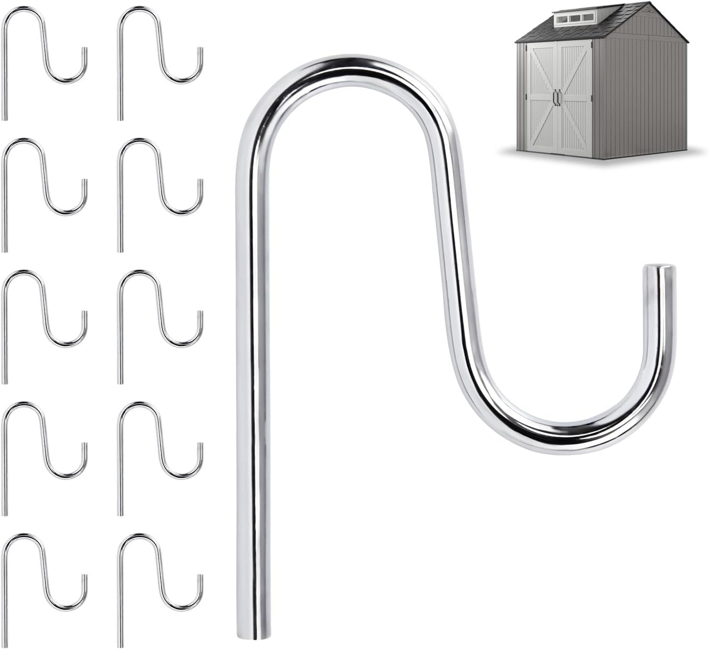 10 Pcs Shed Hooks, Long Shed Hooks for Tools Shovels Rakes Storage, Shed Accessories for Hanging Heavy Duty Individual