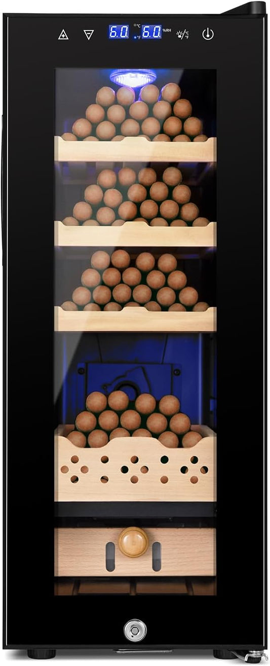 Electric Humidor for Cigars, 35L 250 Counts Large Capacity Thermostatic Desktop Humidor Cabinet with Digital LED Screen, Safety Lock,Smart Humidity & Temp Control, Gifts for Men