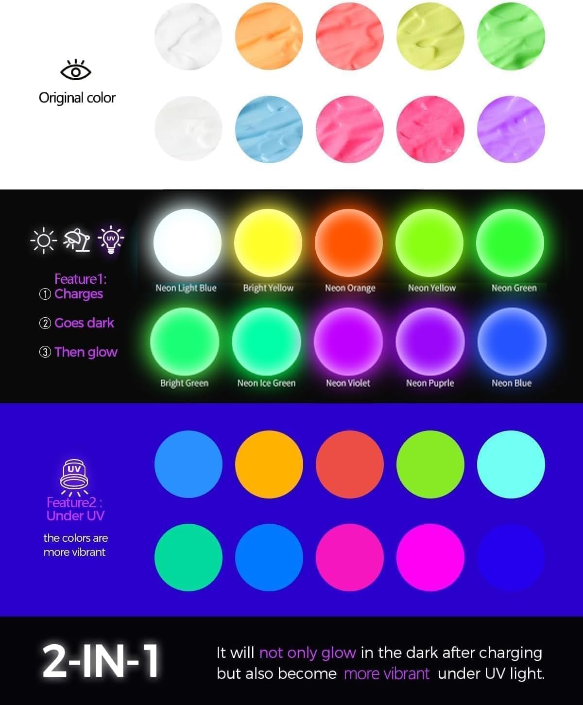 Fantastory Glow in the Dark Acrylic Paint,10 Bright Colors(30ml/1oz); Waterproof, Indoor Outdoor Black Light Paints for Halloween Rocks,Wood,DIY Crafts,Pumpkin, Adults