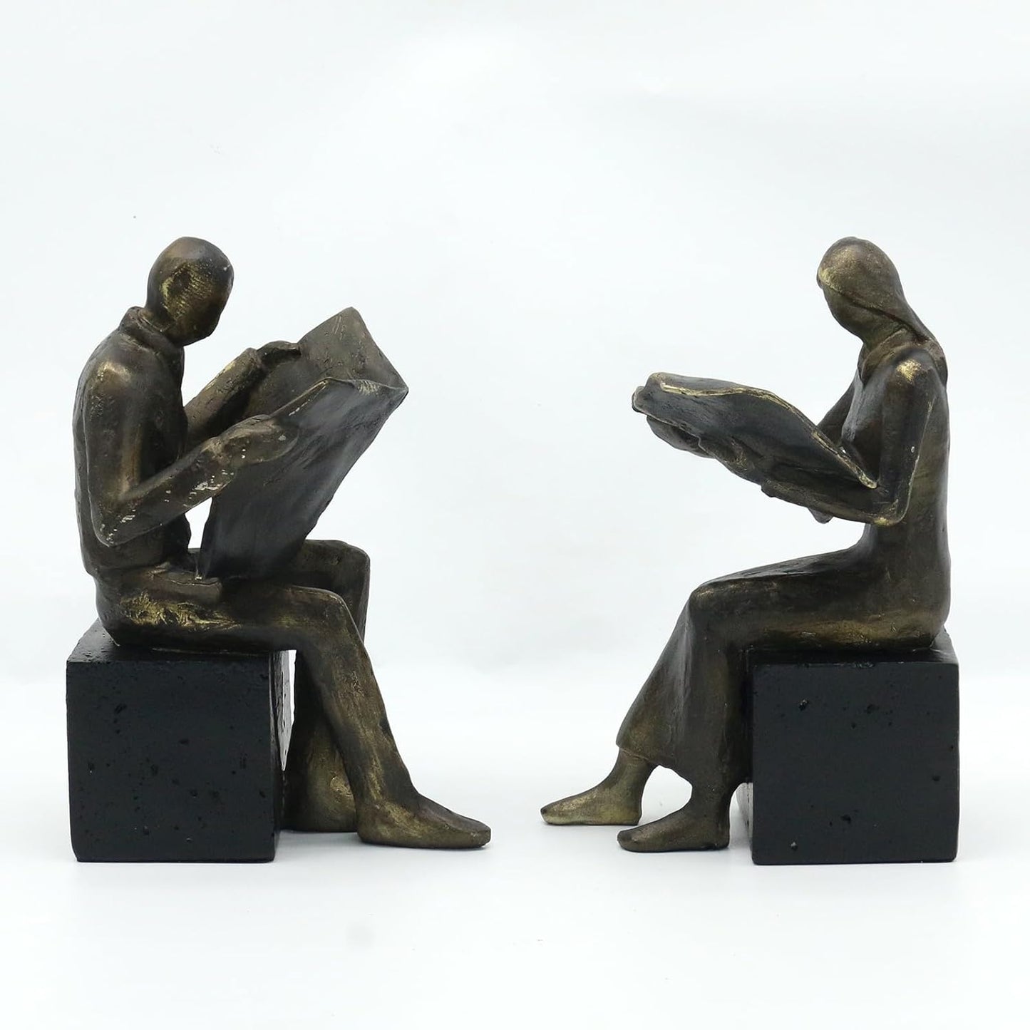 Lukitas Decorative Newspaper Reader Bookends, Heavy Duty Book Holder Non-Slip, Vintage Home Décor Accessories for Study Office Bookshelf, Bronze, Resin, 1Pair/2Piece