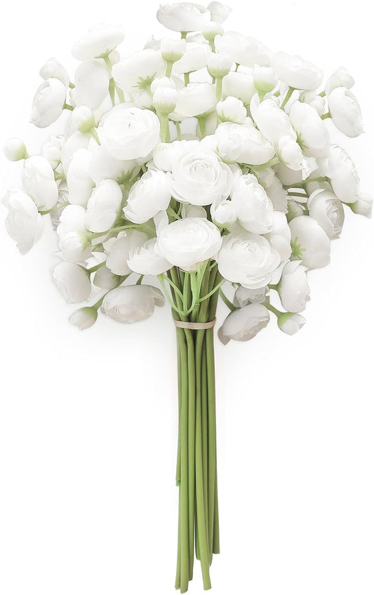 Floroom Ranunculus Artificial Flowers 18 Pcs White Faux Silk Mini Ranunculus Bulk Fake Wedding Filler Flowers for DIY Bouquets, Centerpieces, Bridal Shower Decorations & Arrangements