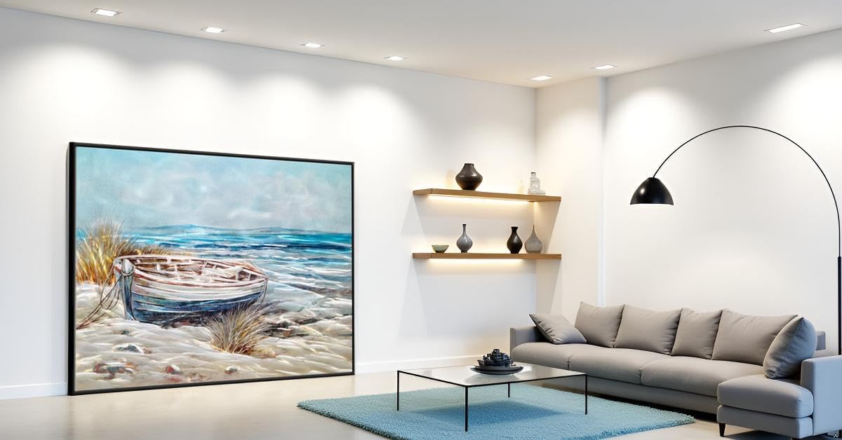 Yihui Arts Modern 3D Coastal Metal Wall Art Framed Home Accent in Blue and Silver for Living Room, Bedroom, Bathroom Decor