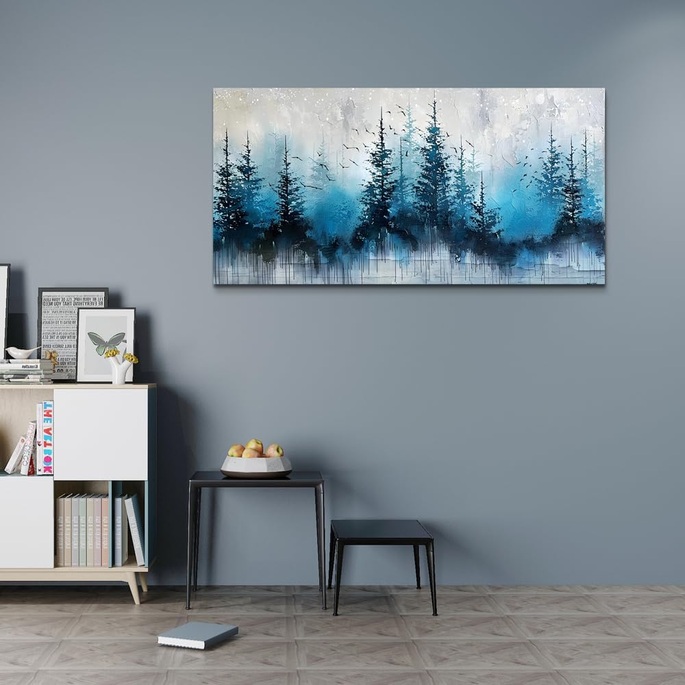 hyidecorart Framed Wall Art For Living Room Wall Decor For Office Misty Forest Trees Pictures Scenery Abstract Wall Painting Artwork Bedroom Decoration Canvas Prints Art Home Room Posters Hang Easy