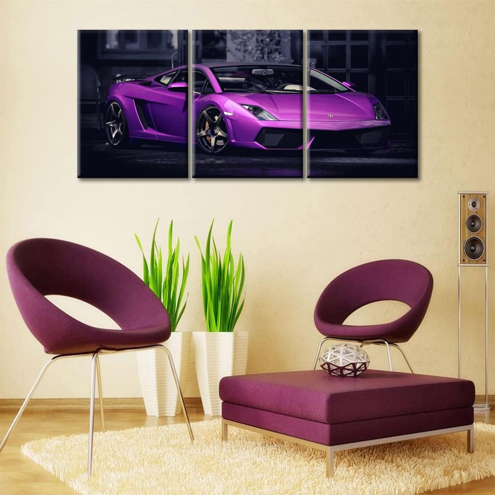 TUMOVO Purple Sports Car Canvas Wall Art for Living Room Home Decor Hypercar Poster Prints on Canvas Super Car Wall Decorations for Teen Boys Room Mens Bedroom Office Framed Ready to Hang, 36" Wx16 H