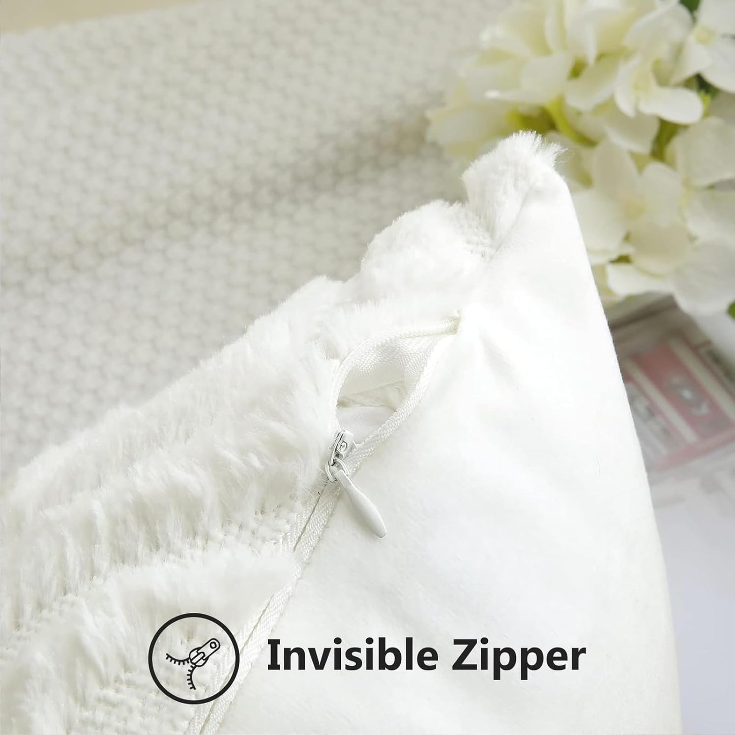 decorUhome Throw Pillow Covers 22x22 Inch Set of 2, Soft Plush Decorative Faux Fur Cream Beige Solid Couch Pillow Covers, Accent Farmhouse Neutral Square Euro Pillow Cases for Sofa Bed Living Room