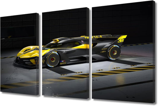 TUMOVO Canvas Prints Yellow and Black Sports Car Wall Art Modern Home Decor Speedy Car in the Garage Poster Living Room Boys Bedroom Decoration Artwork Painting Framed Ready to Hang, 36" Wx24 H