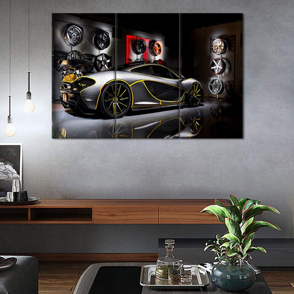 TUMOVO Black Pictures Sports Car Painting Canvas 3 Pieces Canvas Wall Art Modern Artwork Home Decorations for Living Room Bedroom Giclee Wooden Frame Gallery-Wrapped Ready to Hang 28 x 14inch x 3