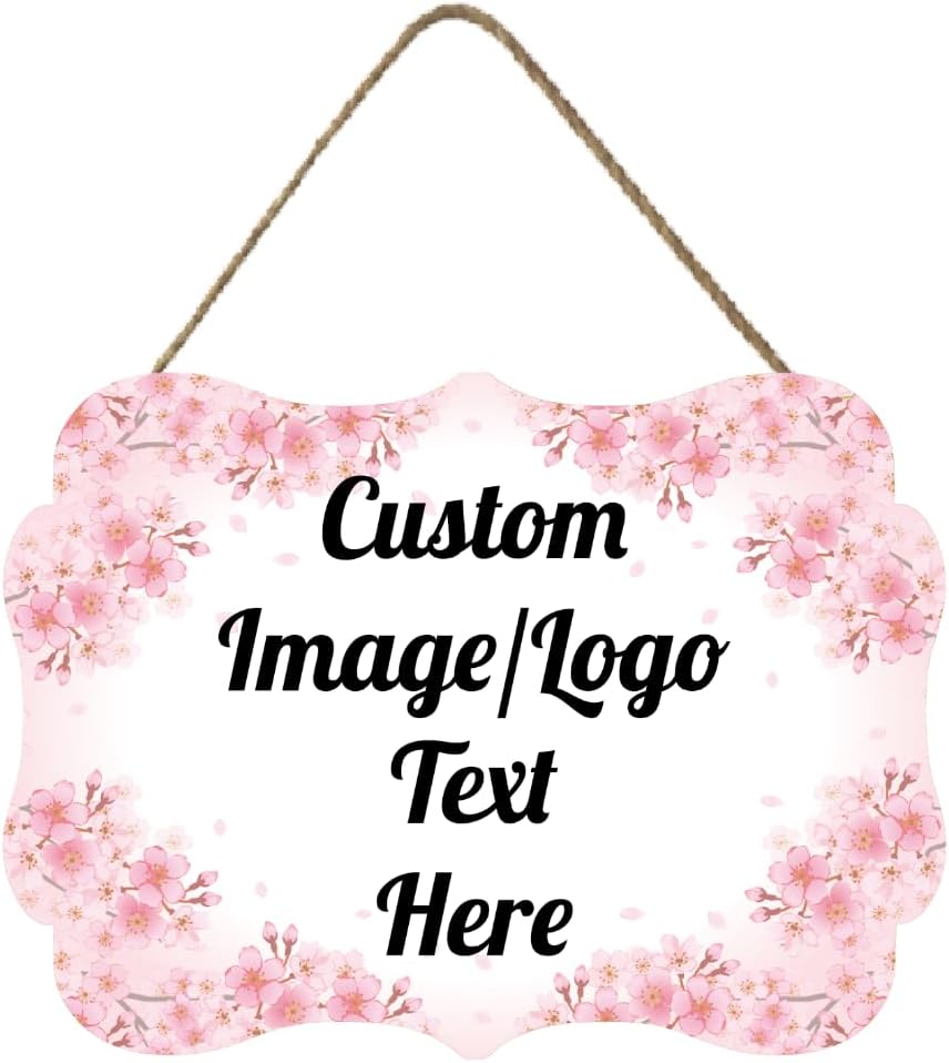 Personalized Wooden Welcome Sign Front Door Decor Home Sign Customized Image/Text Hanging Farmhouse Decorations for Home Office 11.2 * 8 Inch