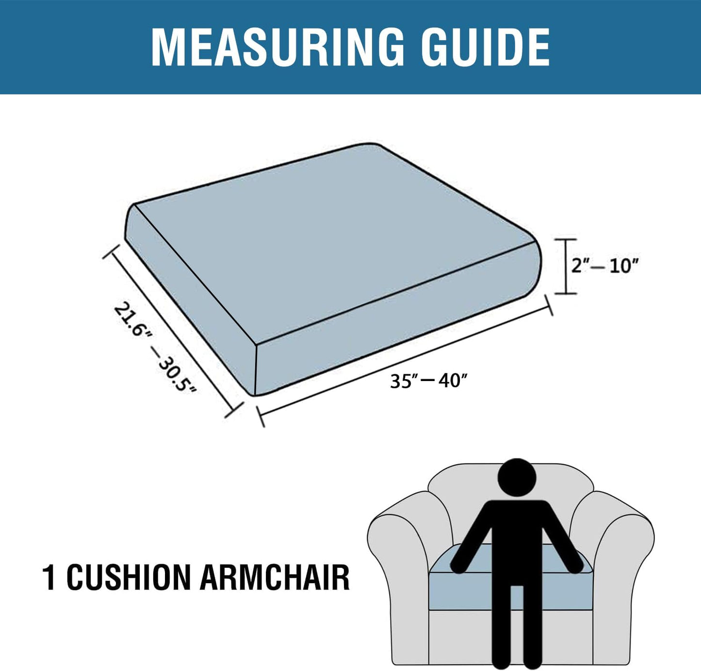 H.VERSAILTEX Super Stretch Individual Seat Cushion Covers Sofa Covers Couch Cushion Covers Slipcover Sets Thick Jacquard Textured Twill Fabric (1 Piece Chair Cushion Cover, Island Fossi)