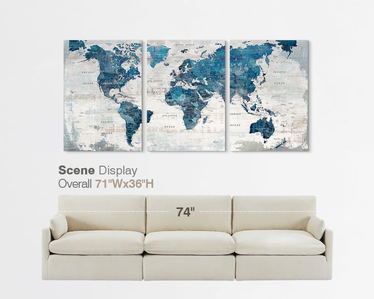 Living Room Wall Art Office Pictures Wall Decor for Bedroom Canvas World Map Art Kitchen Decor Framed Paintings for Wall Decorations