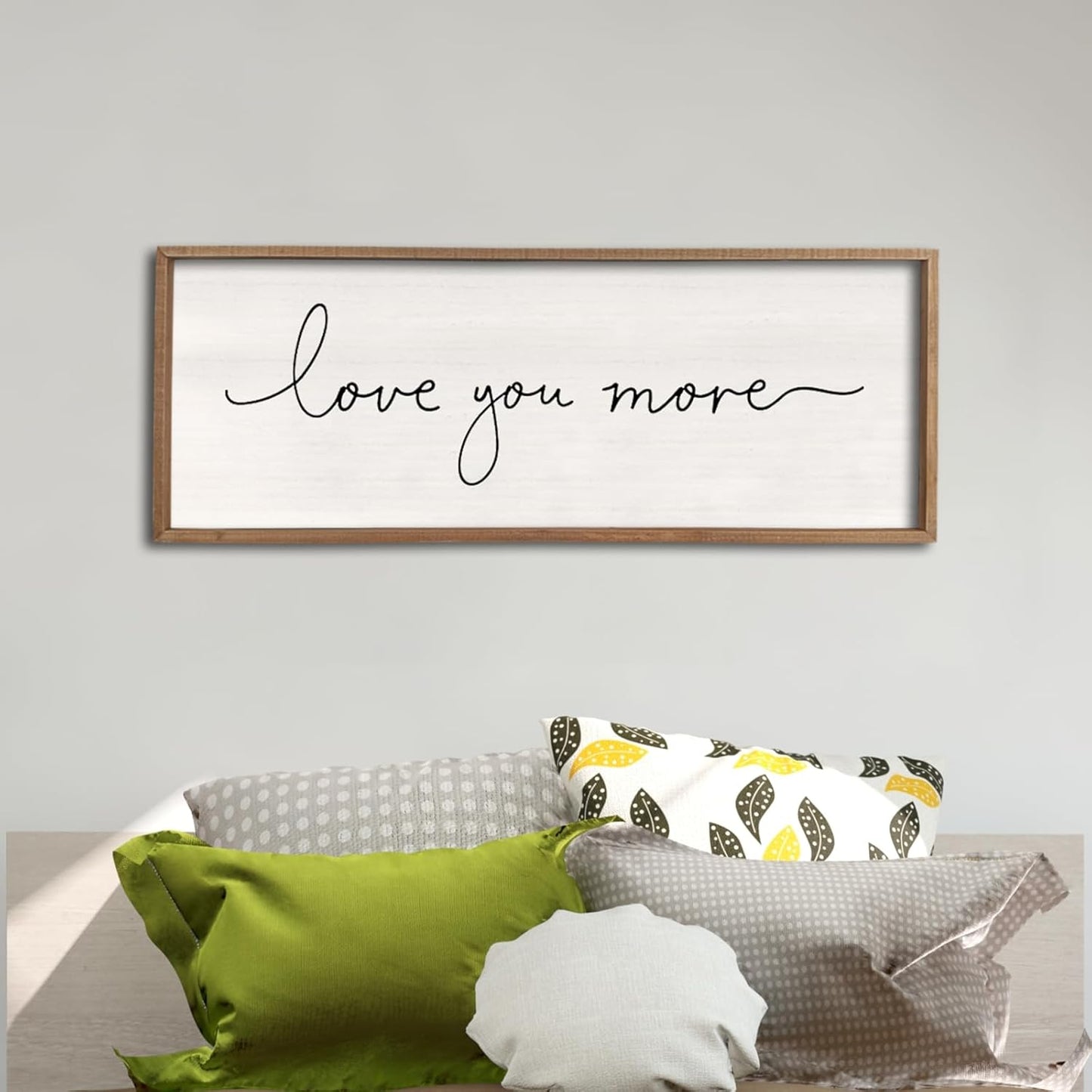 Love You More Sign 32''×12'' Master Bedroom Above Over Bed Wall Decor Modern Farmhouse Large Vintage Wood Framed Hanging Over Bed Bedside Wall Art (Wood)