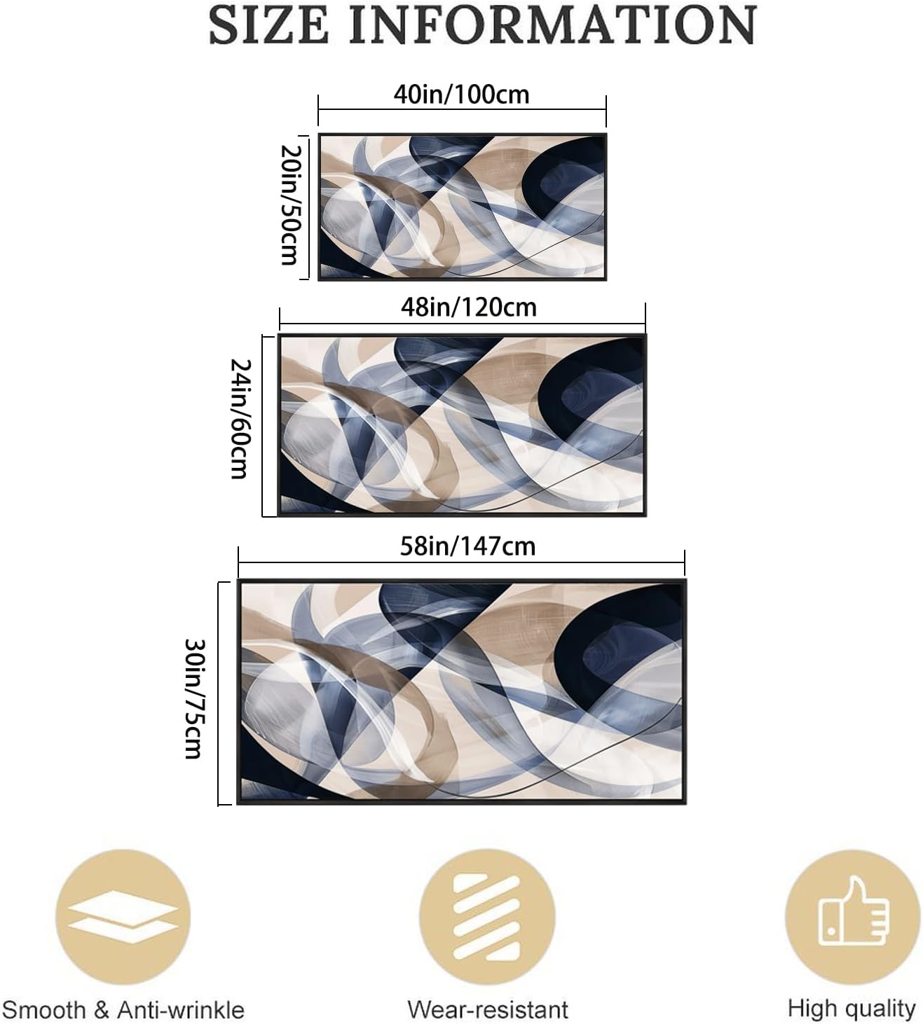 Modern Geometric Abstract Canvas Wall Art Navy Blue and Beige Tones Canvas Painting Framed Home Artwork Living Room Decor for Bedroom Office Wall Decor 30 x 58 inches