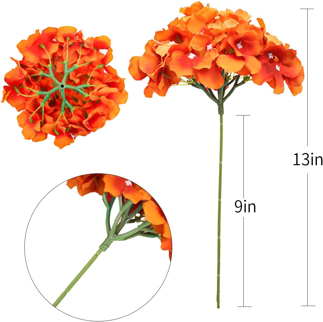 Tifuly Hydrangea Artificial Flowers -12 pcs Realistic Fake Hydrangea Silk Flowers with Stems Faux Hydrangea Flowers Heads for Office Home Party Wedding Centerpiece DIY Floral Decor (Orange)