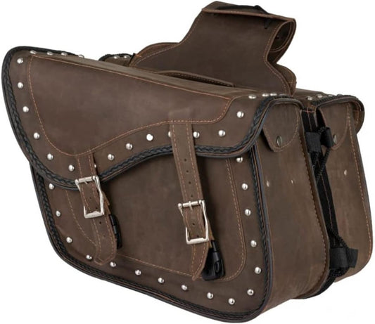 GARGOYLE BELLS Genuine Leather Motorcycle Saddle Bags Motorcycle Luggage Bag For Softails Sportsters Dyna ect