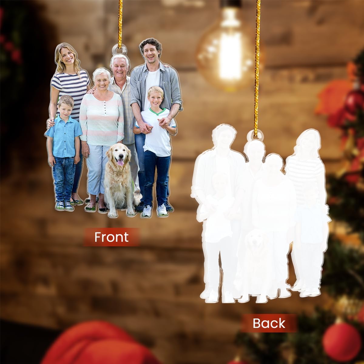 Personalized Custom Photo Acrylic Ornament - Christmas Hanging Decor for Family, Mom, Dad, Grandparents, Daughter, Son