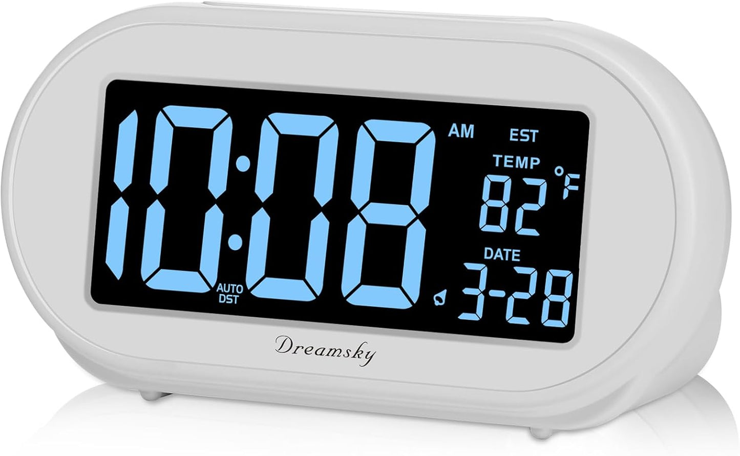 DreamSky Alarm Clocks for Bedrooms, Auto Set Digital Desk Clock for Bedside Nightstand, Electric Clock with Dimmable Brightness Dimmer, Auto DST, USB Port, Date, Temperature, Snooze