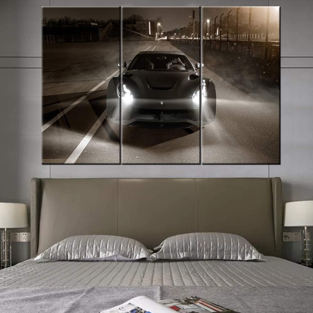 TUMOVO 3 Pieces Car Pictures Wall Art Framed Sports Car in Cool Gray Style Poster Canvas Print Vintage Western Decor for Home Office Living Room Man Bedroom - 40 x 20inch x 3 Panels