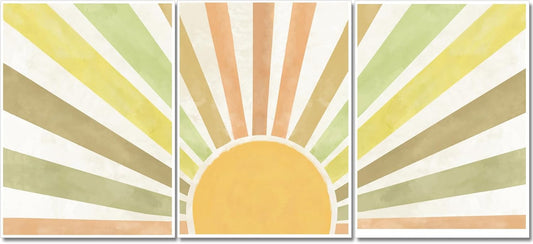 Marllifenney Boho Sun Canvas Wall Art Posters Sun Rising Wall Decor Pictures Sunshine Geometric Line Paintings Prints Home Decor for Living Room Bedroom Office 16x24 Inch Unframed
