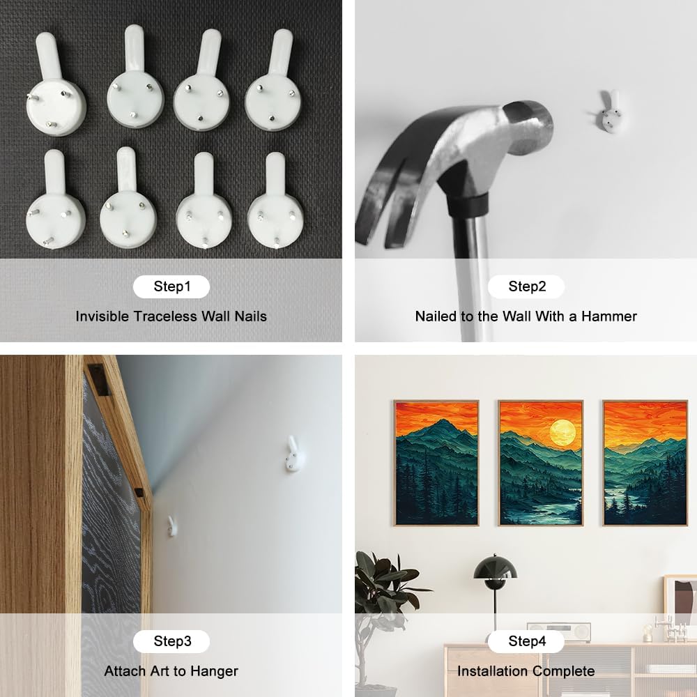 Woodland Mountain Framed Canvas Wall Art Set, Abstract Ridge Wall Painting, Boho Sunset Scenery Wall Decor, Modern Natural Landscape Art Print for Living Room, Bedroom, Office - 16"x24"x3