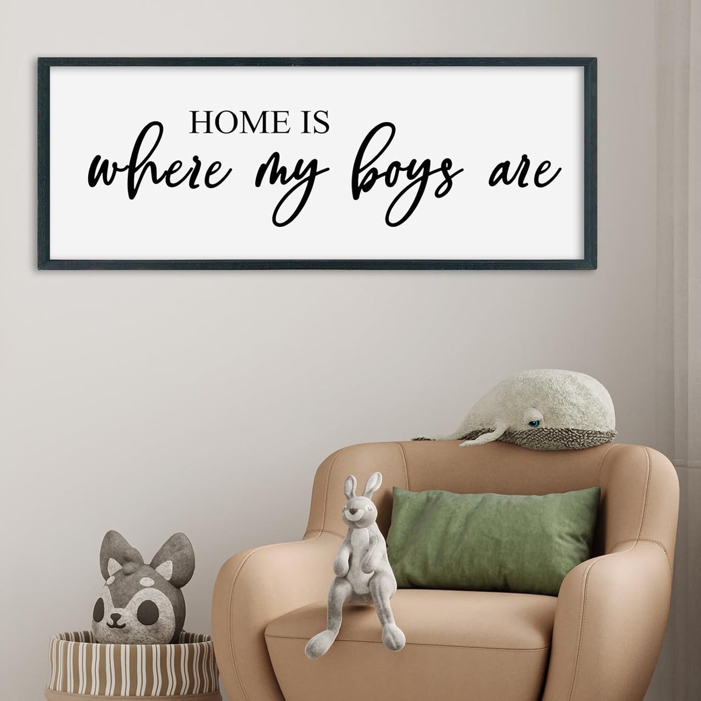 SRSZHIYUE Home Is Where My Boys Are Sign 32"×12" New Mothers Day Gifts ideas Wall Art for kids Playroom Mom Quote Bedroom Large Wood Framed Wall Hanging Decor (Black)