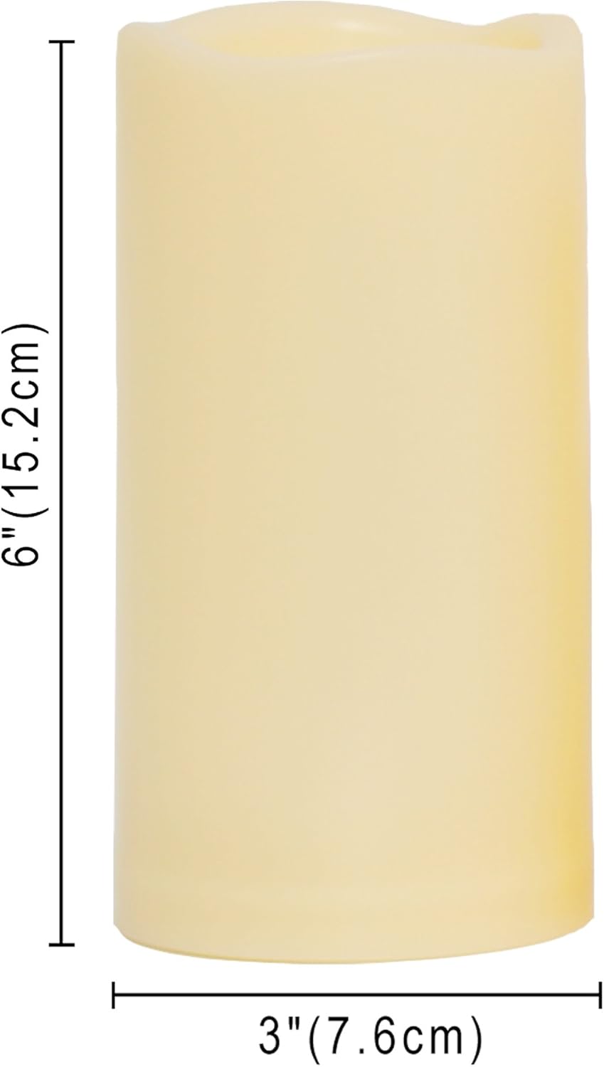 CANDLE CHOICE 3 Waterproof Outdoor Battery Operated Flameless LED Pillar Candle with Timer Flickering Plastic Resin Electric Decorative Light for Lantern Patio Garden Home Decor Party Wedding