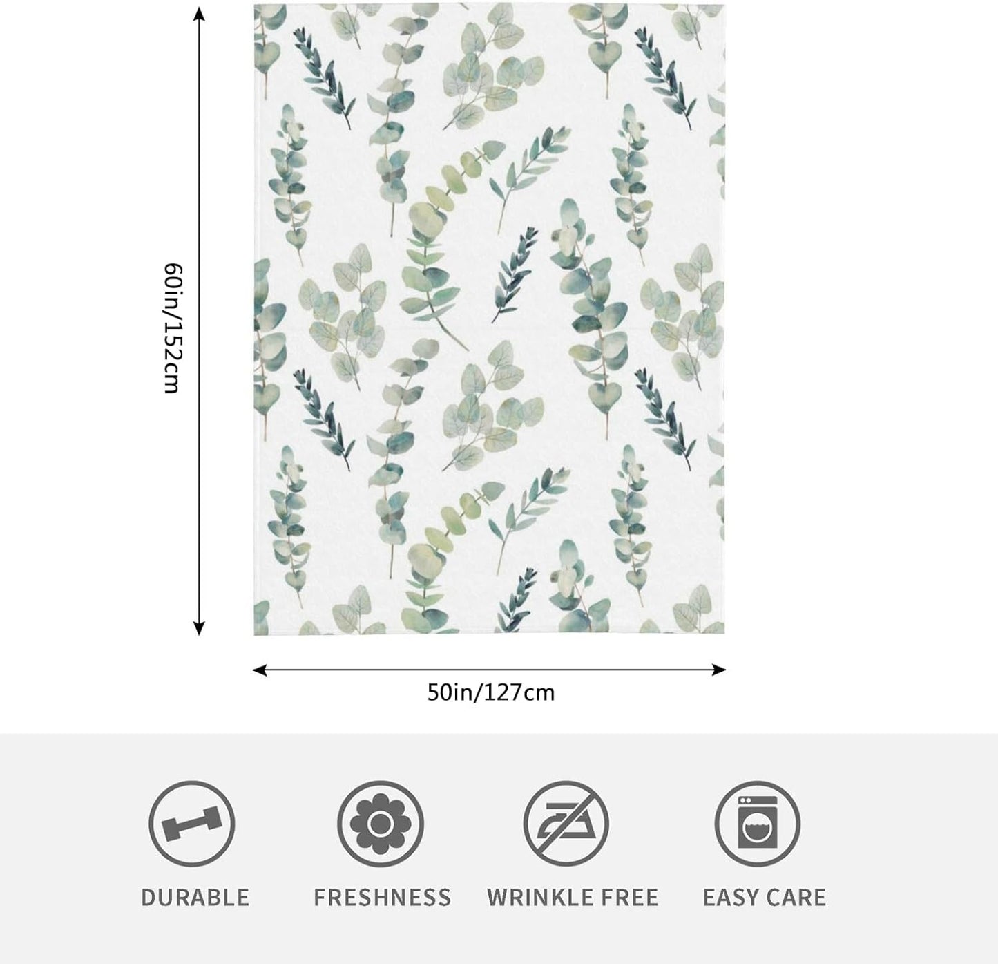 HGOD DESIGNS Watercolor Eucalyptus Flannel Fleece Bed Blanket Throw Blanket Lightweight Cozy Plush Blanket for Bedroom Living Rooms Sofa Couch 50"x60"