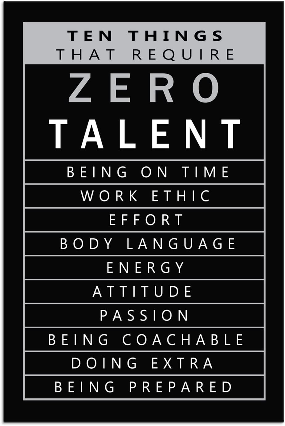 Inspirational Canvas Wall Art Ten Things That Require Zero Talent Quote Motivational Poster Canvas Painting Prints Wall Pictures for Living Room Office Home Decor Framed Artwork [24''W x 36''H]