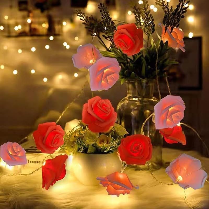 Everlasting Splashes LED Rose Flower Fairy String Lights Battery Operated Warm Flashing Light Romantic Proposal Wedding Birthday Christmas Thanksgiving DIY Indoor Outdoor Decorations (Pink&Soft White)