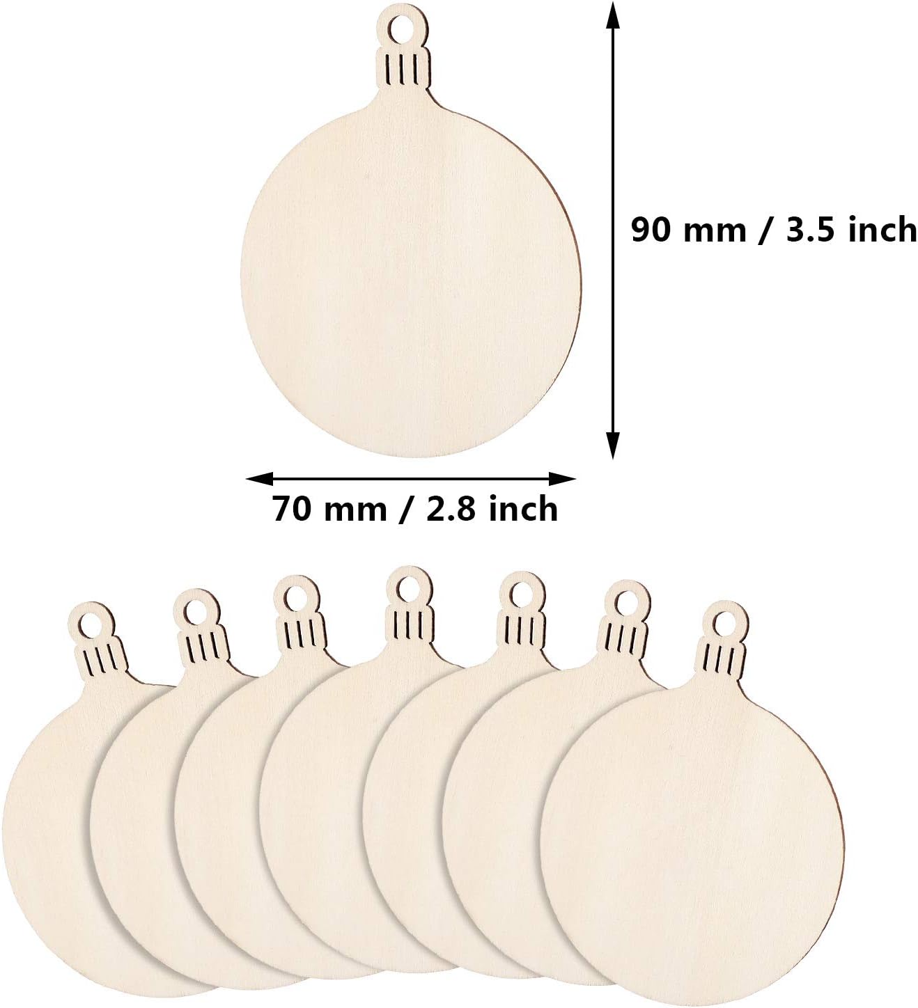 Blulu 100 Pieces Christmas Wooden Ornaments Star Round Wood Slices Wood Snowflake Angel Shape Christmas Tree Hanging Embellishments with 100 Pieces Cords (Style 3)